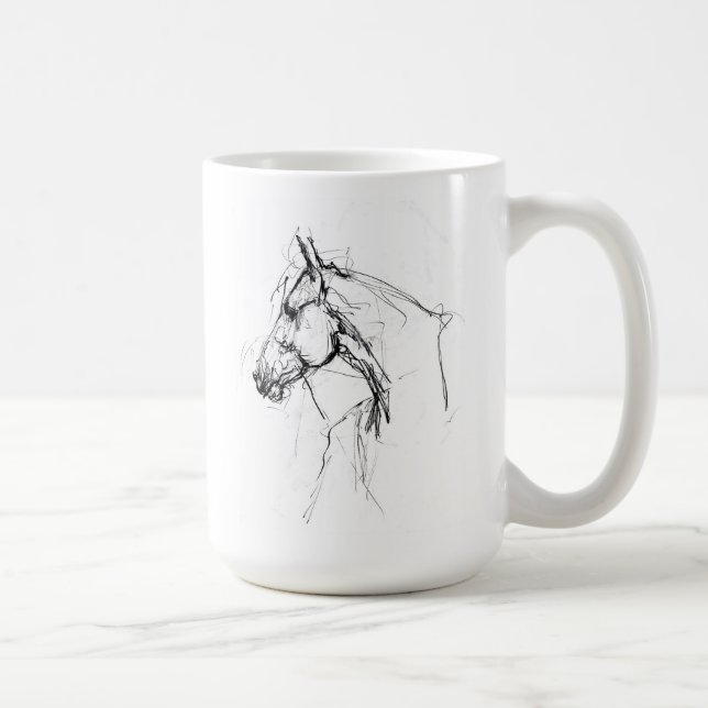 Elegant Horse Porträtt Sketch Kaffemugg (Höger)