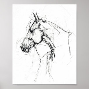 Elegant Horse Porträtt Sketch - Premium Poster
