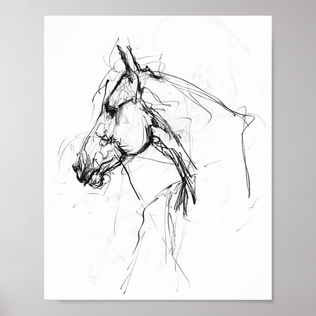 Elegant Horse Porträtt Sketch - Premium Poster (Framsidan)