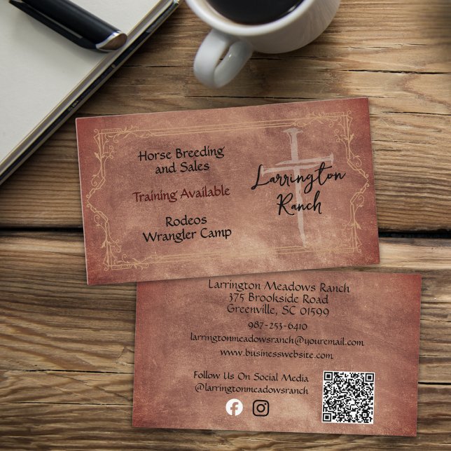 Elegant Horse Ranch Western Kor Logotyp QR-kod Visitkort (Skapare uppladdad)