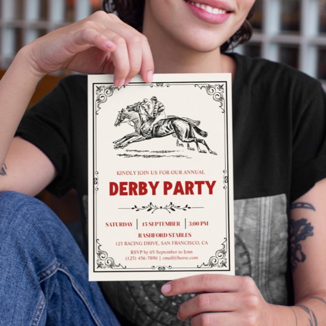Elegant Horse Tävling Derby Party Equestrian Inbjudningar (Elegant Race Horse Derby Party Invitation)