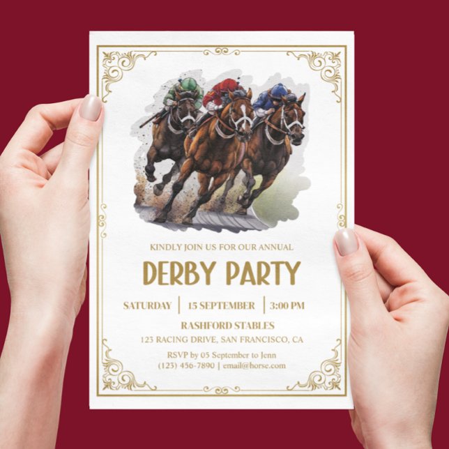 Elegant Horse Tävling Derby Party Equestrian Inbjudningar (Vintage Gold Derby Party Invitation)