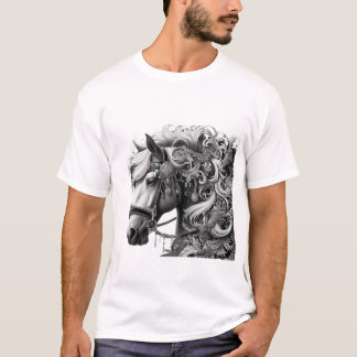 Elegant Horse with Ornamental Details - Black and T Shirt