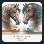 Elegant Horses Bröllop spara datum Fyrkantigt Klistermärke<br><div class="desc">För bröllop par som njuter av hästar bör detta speciell spara datummärket. Vackra hästar finns med tillsammans med din önskan att spara datumrubriken. Använda mallen om du vill ändra texten så att den passar dina behov.</div>