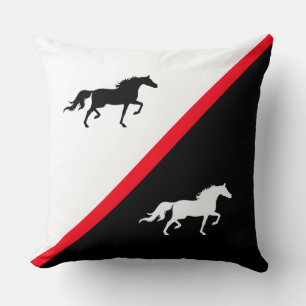 Elegant Horses on Black Red and White Kudde
