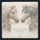 Elegant Horses Wedding Stone Coaster Stenunderlägg<br><div class="desc">For wedding couples who enjoy horses,  consider this elegant wedding coaster. It features two elegant horses in decorative display. Customize the front with your desired text,  such as names and the wedding date.</div>