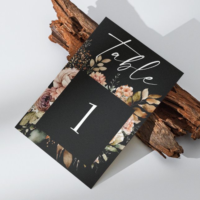 Elegant Höst Blommig Bröllop | Svart Boho Romantis Bordsnummer (Skapare uppladdad)