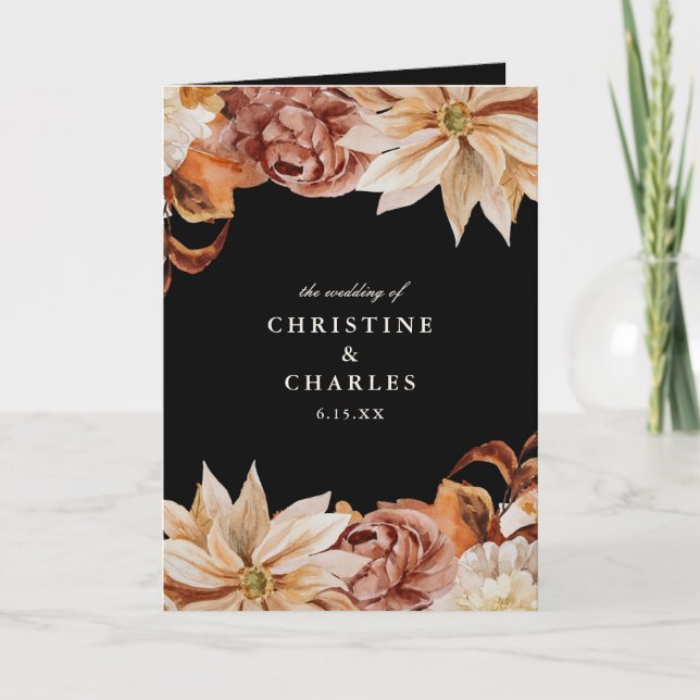 Elegant Höst Blommigt Watercolor Bröllop Ceremony Program (Framsida)