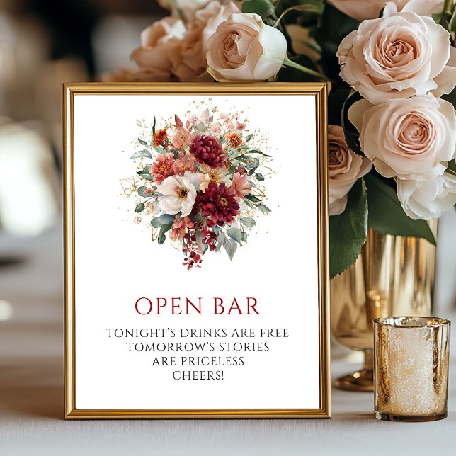 Elegant höst burgunder röd blommig öppen bardisk y poster (Graceful Fall Burgundy Floral Open Bar Tabletop

)