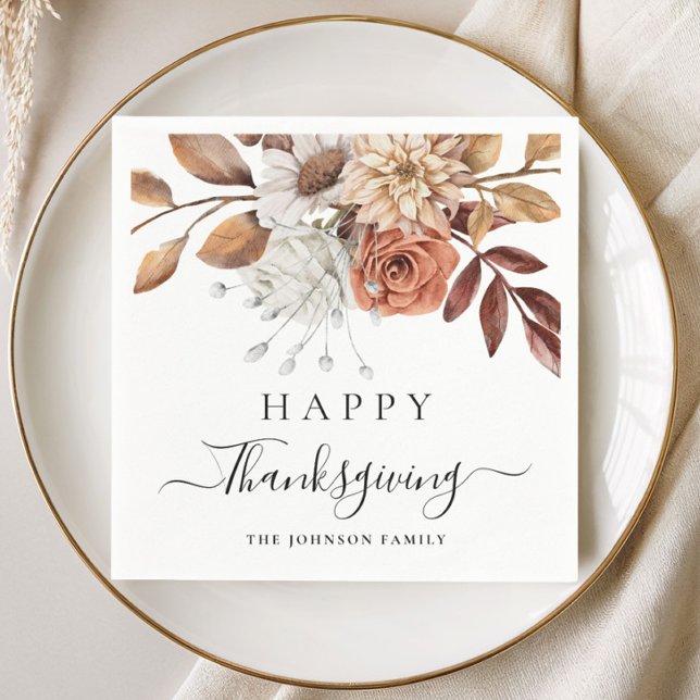 Elegant Höst Glad Thanksgiving  Pappersservett (Elegant Fall Happy Thanksgiving Napkins)