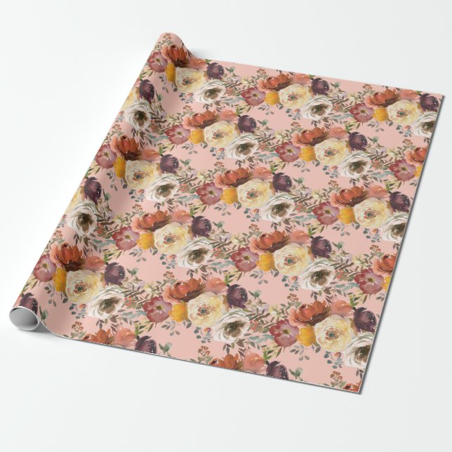 Elegant höst höstblomma Rost Kräm Burgunder Presentpapper (Utrullad)