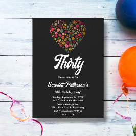 Elegant Höst löv Boho Heart Black 30års födelsedag Inbjudningar