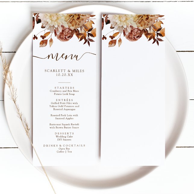 Elegant Höst löv Bröllop Meny (Elegant Fall Leaves Wedding Menuby Painted Paperie
)