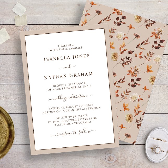 Elegant Höst löv bröllopsinbjudan Inbjudningar (Taupe Elegant Fall Leaves Wedding Invitation by Painted Paperie
)