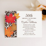 Elegant Höst löv Fall Birthday Firation Inbjudningar<br><div class="desc">Formella och elegant faller under födelsedagsfirandebjudanden som har en gräns mönster av rullningssnurrar och maple löv. Rik hösten färg omfattar orange,  rött,  koppar,  guld,  chokladbrun och elfenben. Medan mallen är inställd för en 50-årsdag kan den ändras för andra delstensfödelsedagar - 30:e,  40:e,  60:e,  70:e,  75:e och därutöver!</div>