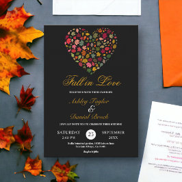 Elegant Höst löv Heart Black Blommigt Bröllop Inbjudningar