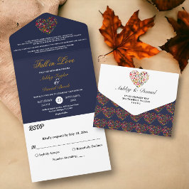 Elegant Höst löv Heart Navy Blue Blommigt Bröllop