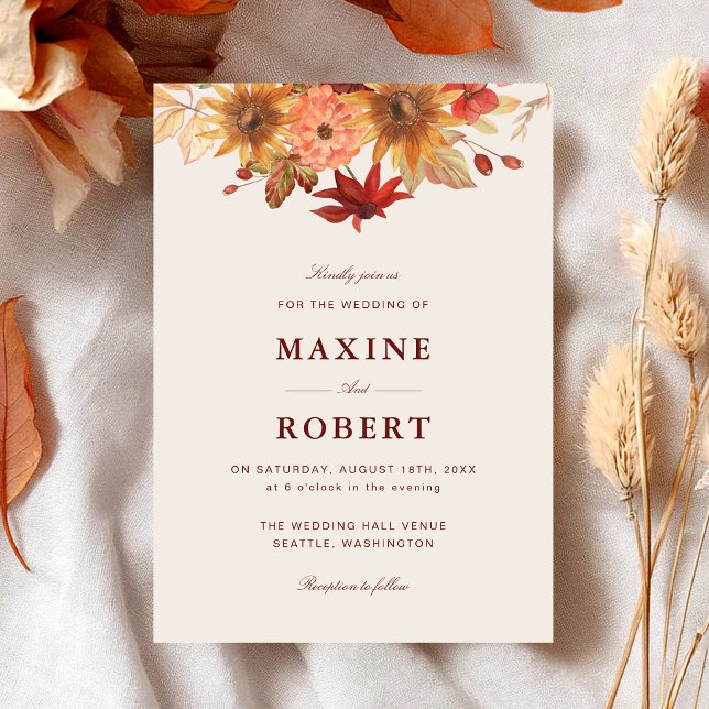 Elegant Höst Löv Höst Bröllop Inbjudningar (Elegant fall leaves wedding invitation adds warm autumn charm to your wedding celebration.)