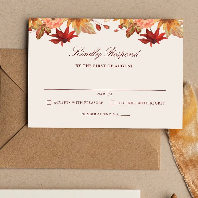 Elegant Höst Löv Höst Bröllop OSA Kort (Elegant fall leaves autumn wedding RSVP card with warm autumn charm.)