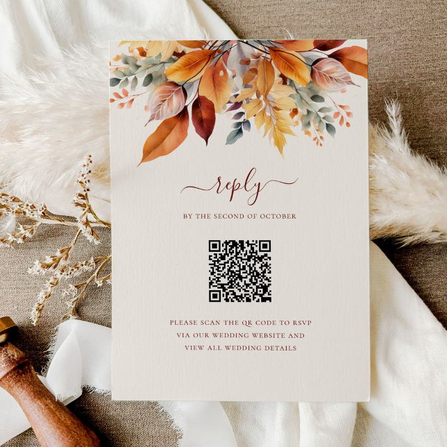 Elegant Höst löv hösten QR-kod Bröllop OSA Kort (Skapare uppladdad)