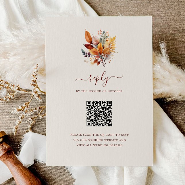 Elegant Höst löv hösten QR-kod Bröllop OSA Kort (Skapare uppladdad)