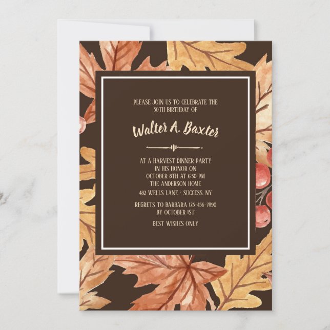 Elegant Höst löv inbjudan (Framsida)