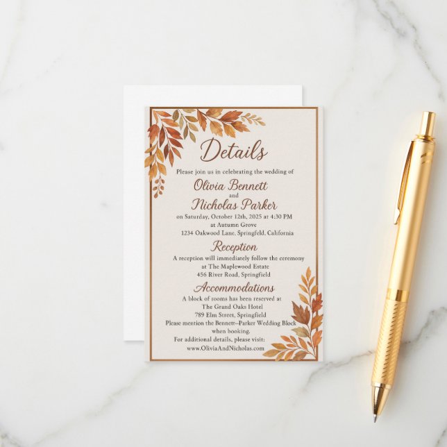 Elegant, Höst löv och kopparskript, höjdpunkt Tilläggskort (Fram/Back In Situ)