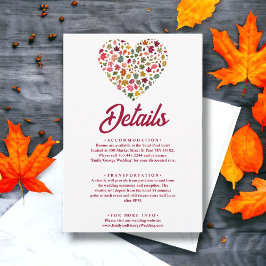 Elegant Höst löv Romantic Heart Blommigt Bröllop Tilläggskort