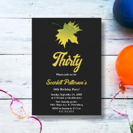 Elegant Höst löv Svarta och vita 30års födelsedag Inbjudningar