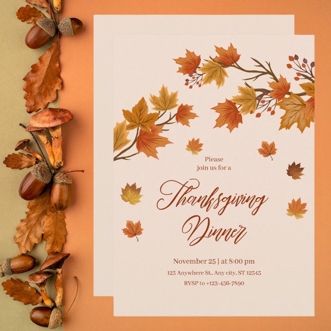 Elegant Höst löv Thanksgiving Middag Inbjudningar (Skapare uppladdad)