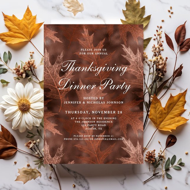 Elegant Höst löv Thanksgiving Middagen i Party Inbjudningar (Elegant Fall Leaves Thanksgiving Dinner Party Invitation)
