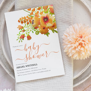 Elegant höst orange akvarell blomsterdusch inbjudningar