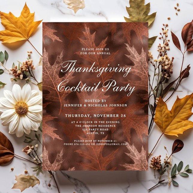 Elegant Höst Tackgivnings Cocktailfest Inbjudningar (Modern Fall Leaves Thanksgiving Dinner Invitation)