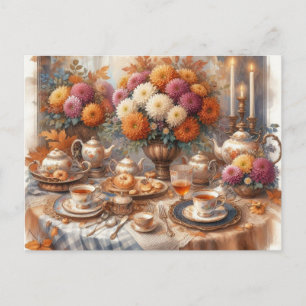 Elegant höst-teaparti akvarell  vykort