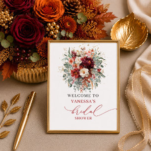 Elegant höst terrakotta boho bröllopsdusch bordssk poster