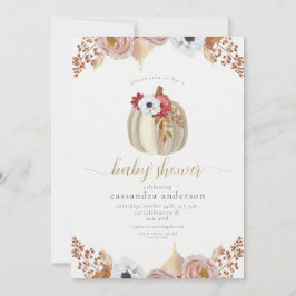 Elegant höst vattenfärg blomsterpumpa baby shower inbjudningar