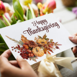 Elegant Höst Vit Glad Thanksgiving Julkort