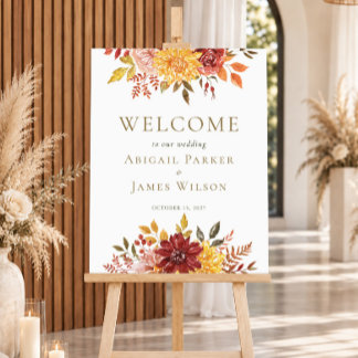 Elegant höstakvarell Blommig bröllops välkomstskyl Poster