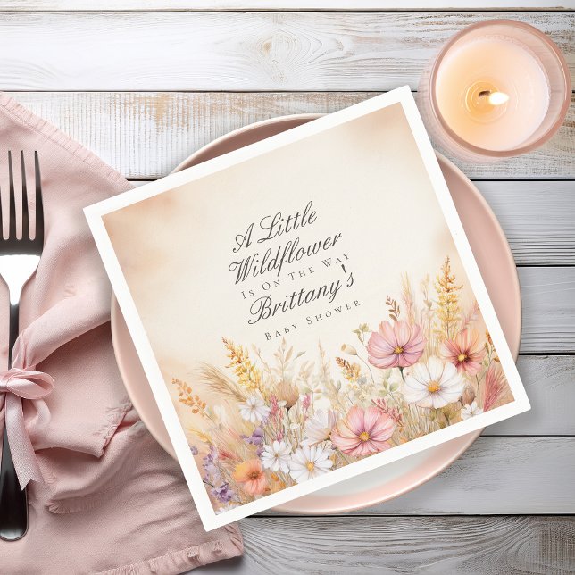 Elegant höstäng vildblomma baby shower pappersservett (Elegant autumn meadow baby shower paper napkins with watercolor cosmos and fall botanicals)