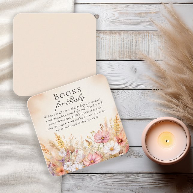 Elegant höstäng vildblomsböcker för bebis tilläggskort (Elegant autumn meadow Books for Baby card with watercolor cosmos and fall botanicals)