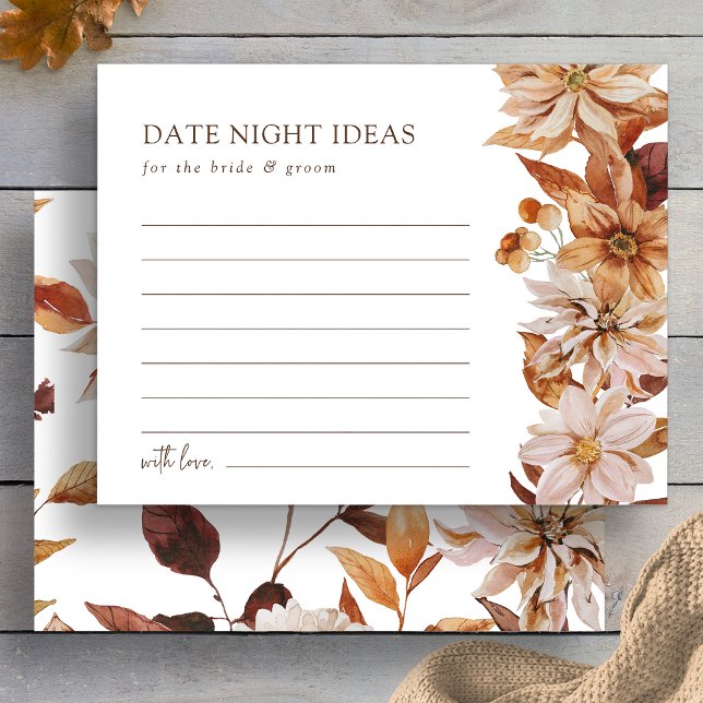 Elegant Höstblad Datum Natt Idéer Kort (Elegant Fall Terracotta Leaves Date Night Ideas Card by Painted Paperie
)