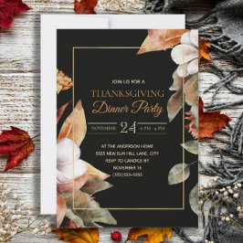 Elegant Höstblad Svart Thanksgiving Middag Inbjudningar