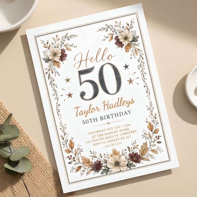 Elegant höstblomma 50-årsdag inbjudningar (Skapare uppladdad)