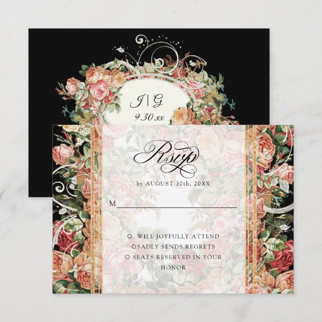 Elegant höstblomma Burgunderrosa blommig guld inbj Inbjudningar (Fram/baksida)