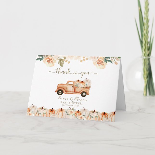 Elegant Höstblomma Pumpa Lastbil Bebis Shower Tack Kort (Framsida)