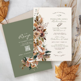 Elegant höstblomma Sälggrön Boho höstbröllop Inbjudningar