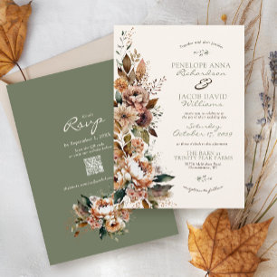 Elegant höstblomma Sälggrön Boho höstbröllop Inbjudningar
