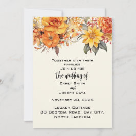 Elegant höstblommig bröllopsfest inbjudningar