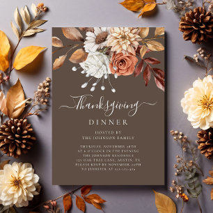 Elegant höstblommig Thanksgiving-middag Inbjudningar
