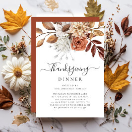 Elegant höstblommig Thanksgiving-middag Inbjudningar